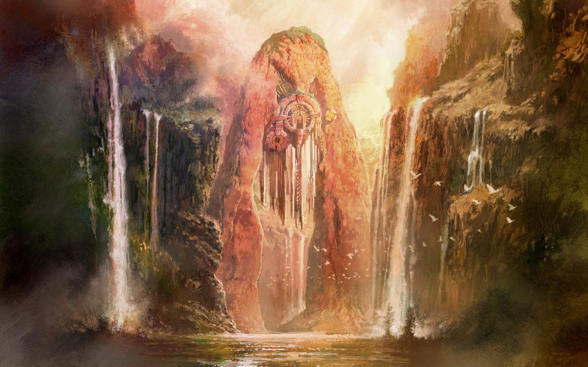 General 2000x1250 fantasy art waterfall artwork nature water rocks