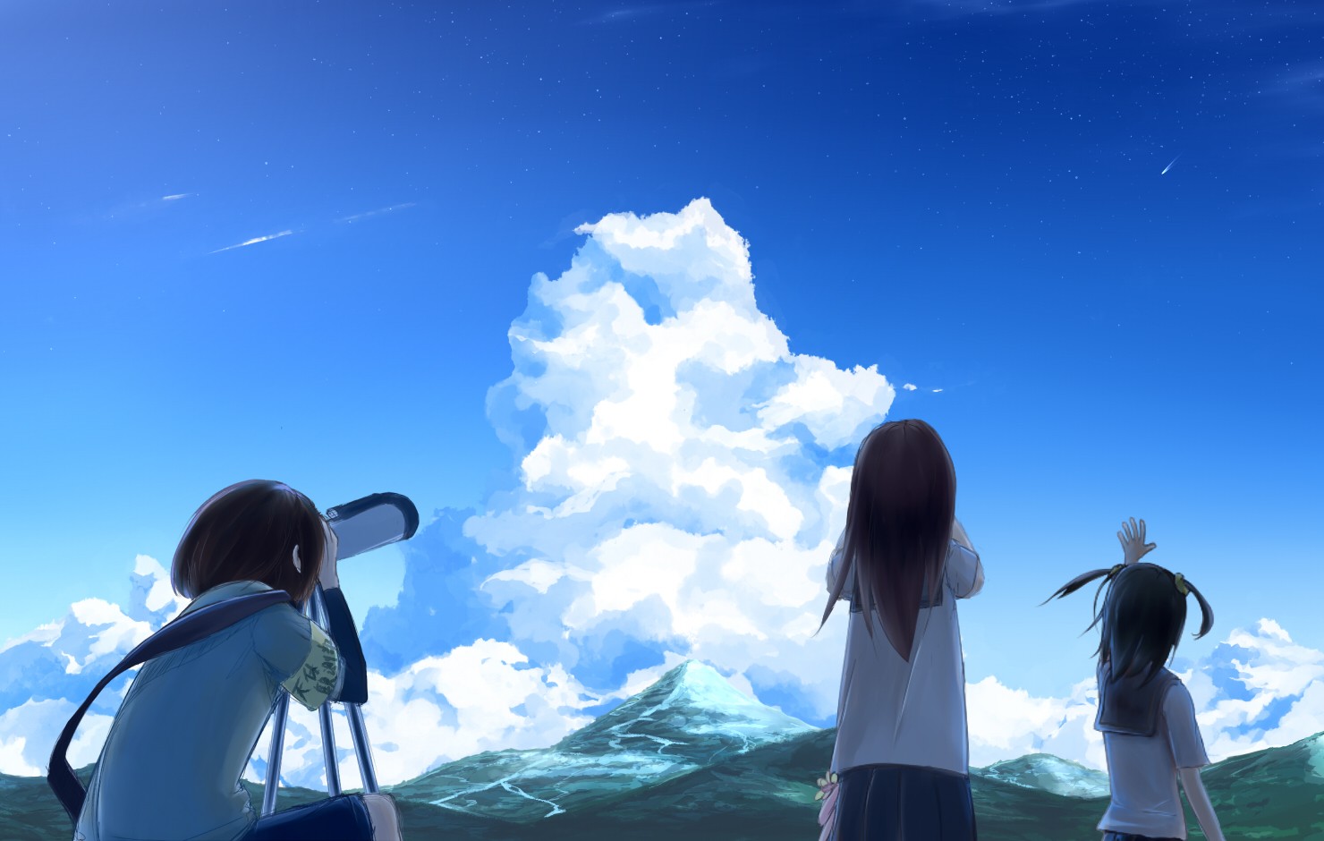 Anime 1480x940 anime sky anime girls clouds outdoors telescope landscape
