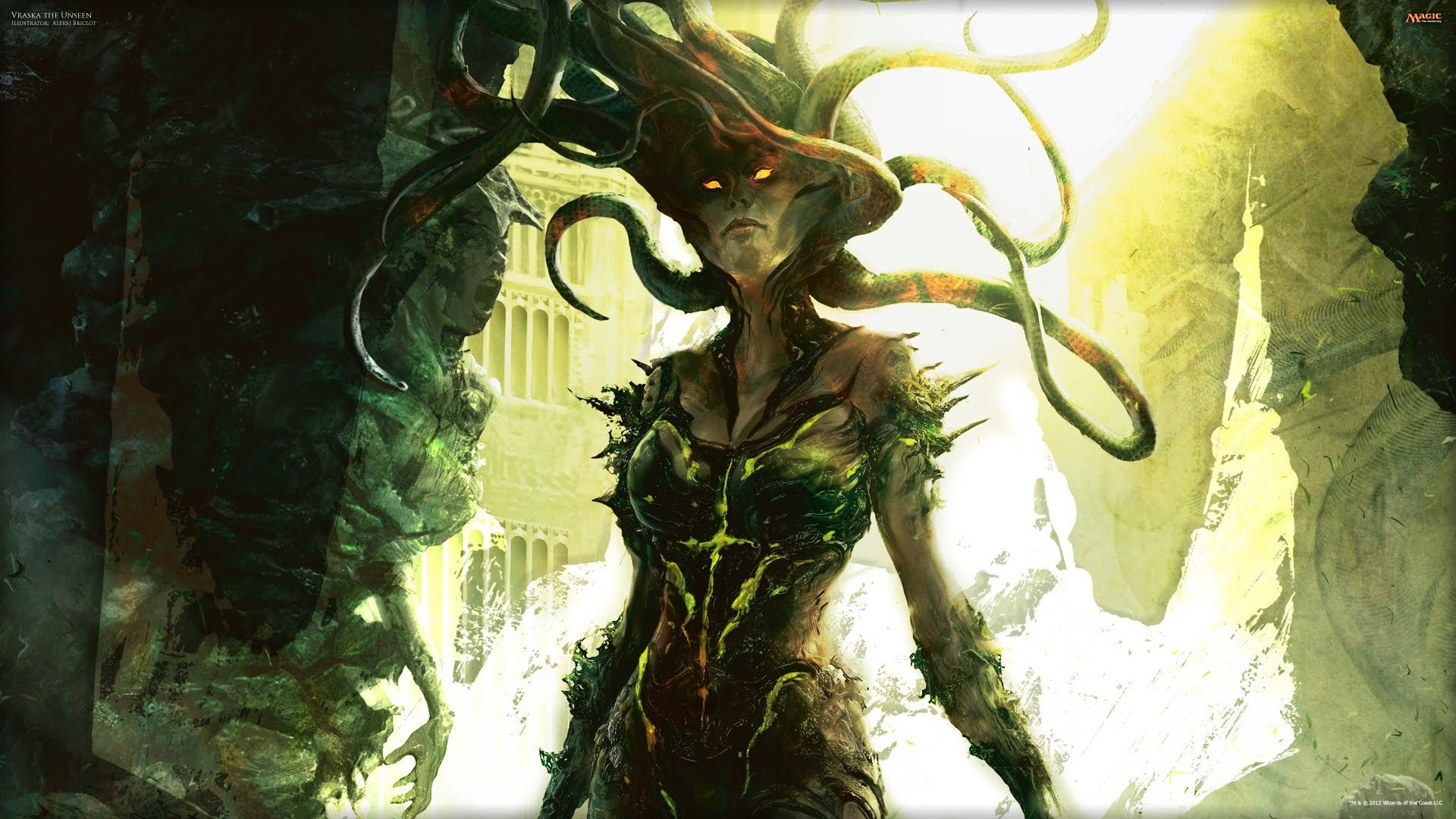 General 1920x1080 Medusa mythology Magic: The Gathering fantasy art Trading Card Games fantasy girl creature glowing eyes