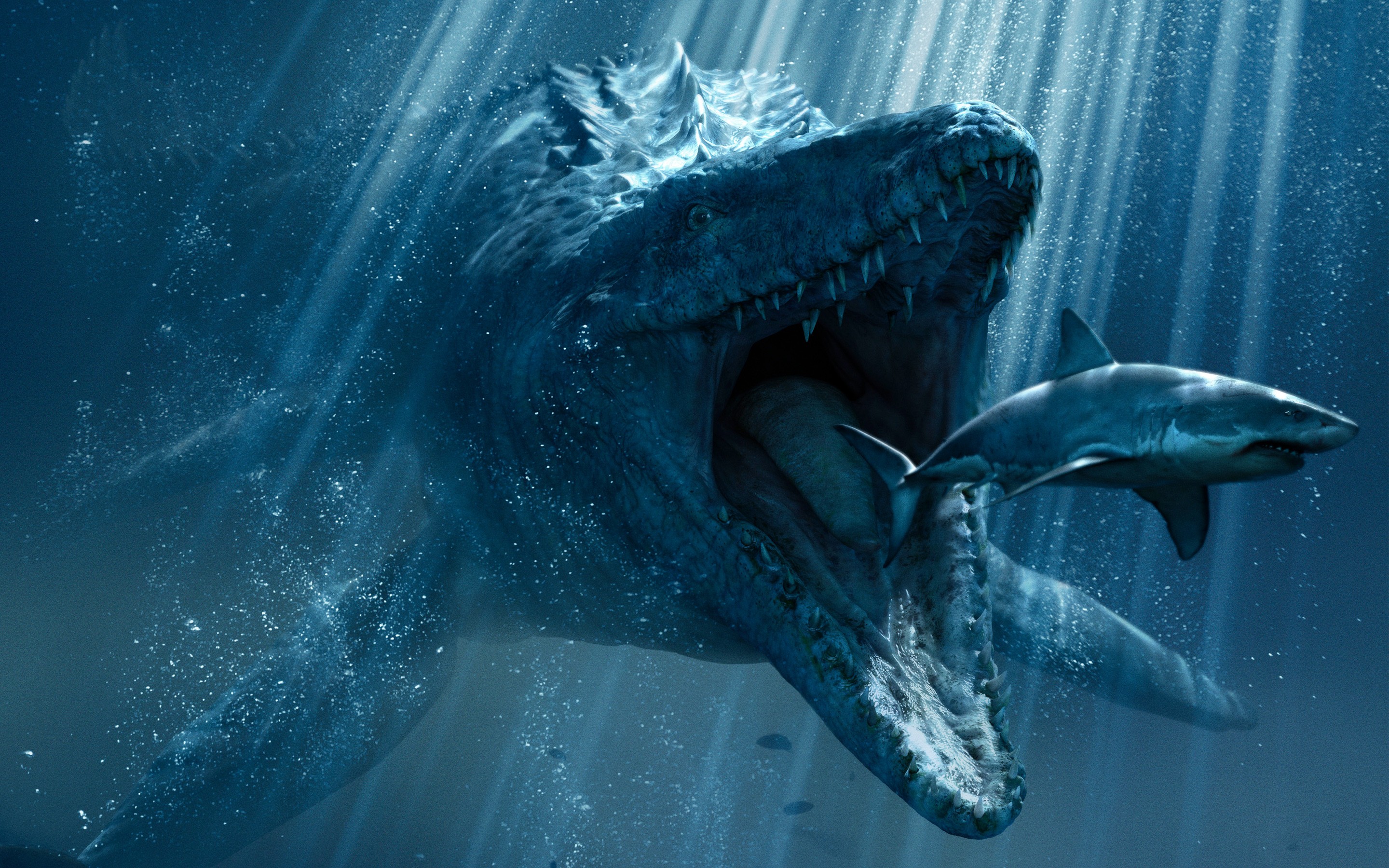 General 2880x1800 movies Jurassic World dinosaurs shark animals fish creature digital art