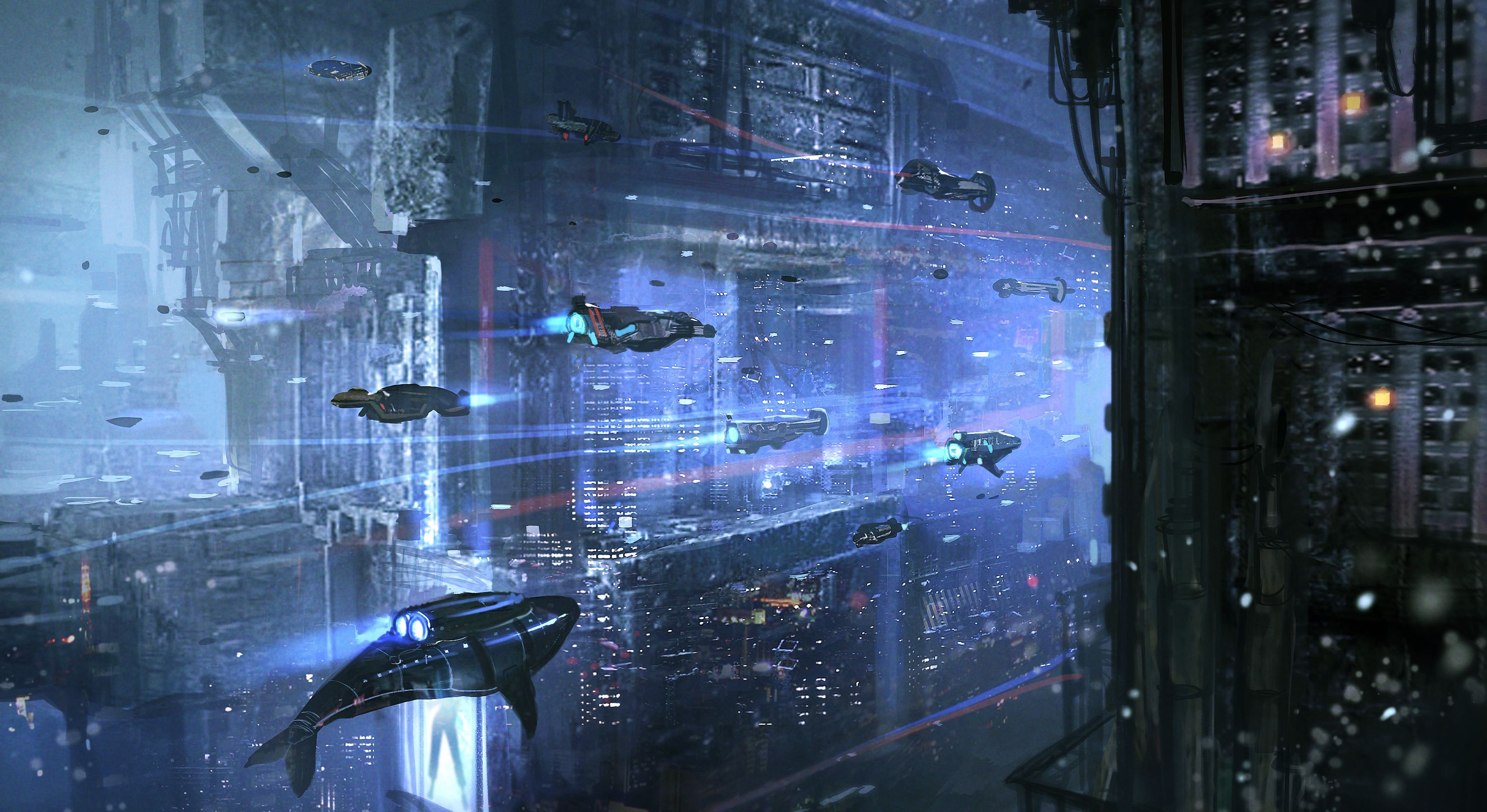 General 3645x1991 science fiction vehicle digital art artwork futuristic city futuristic