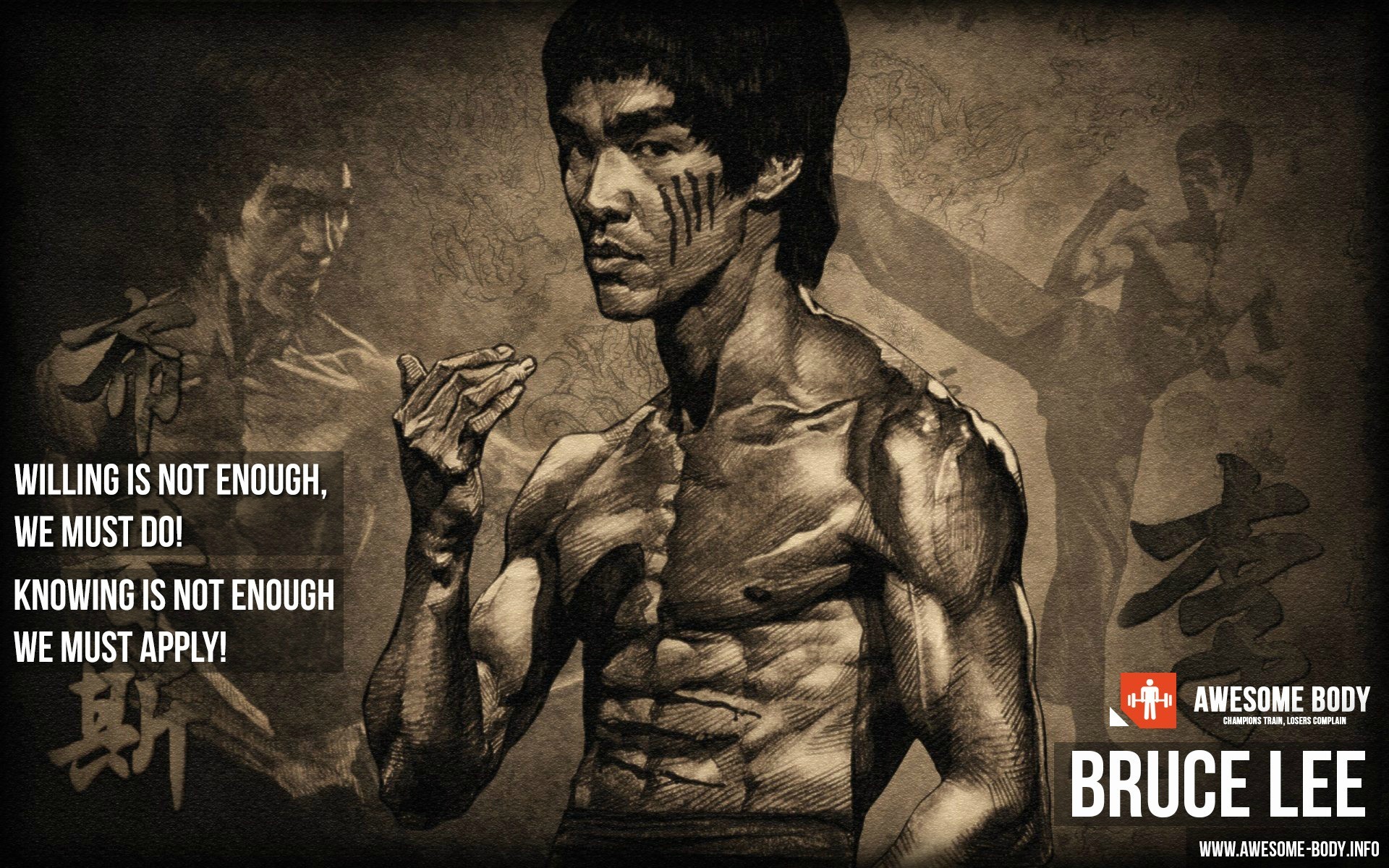 General 1920x1200 working out skinny Bruce Lee quote motivational men