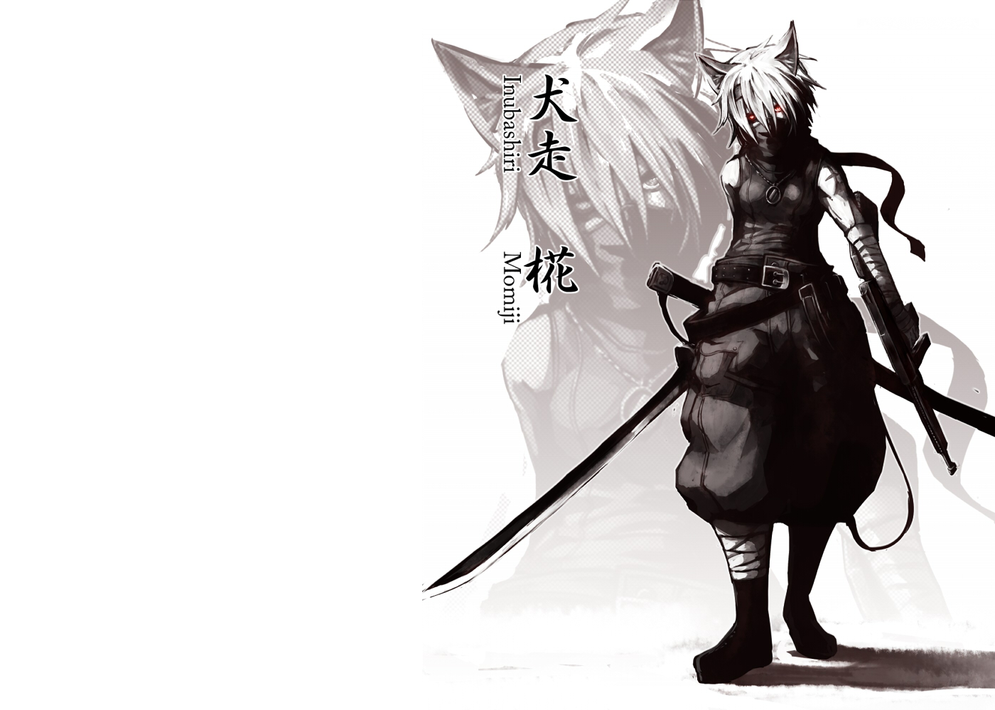 Anime 1400x1000 anime red eyes simple background sword white background standing animal ears weapon fantasy art