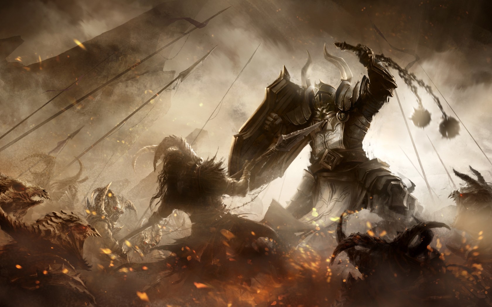 General 1680x1050 Diablo III Diablo video games fantasy art digital art warrior Crusader (Diablo) PC gaming battle video game art