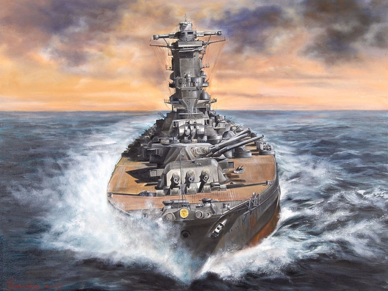 General 1280x960 artwork ship warship Battleships military vehicle military vehicle yamato (ship) water clouds