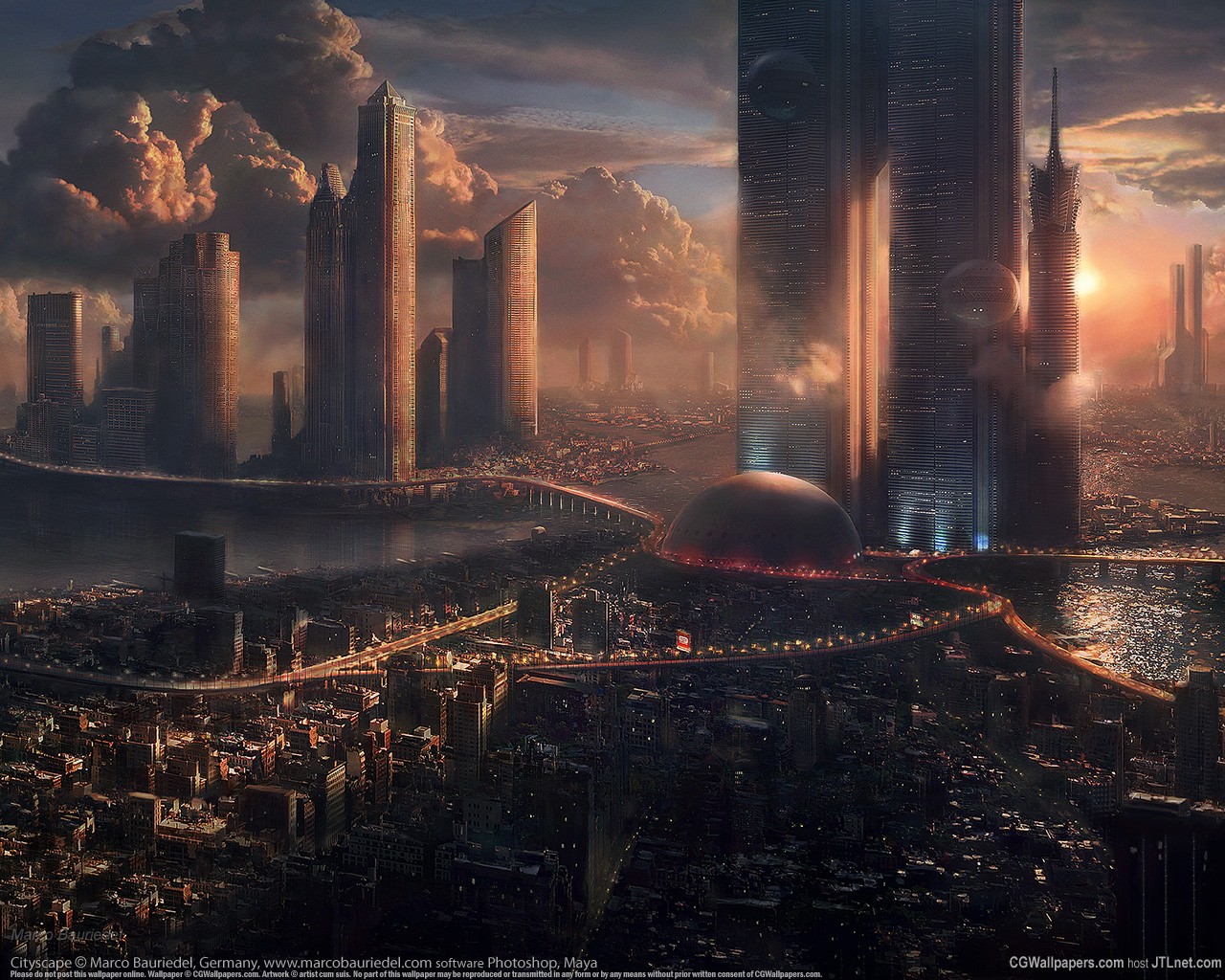 General 1280x1024 futuristic city digital art sky clouds cityscape science fiction artwork futuristic