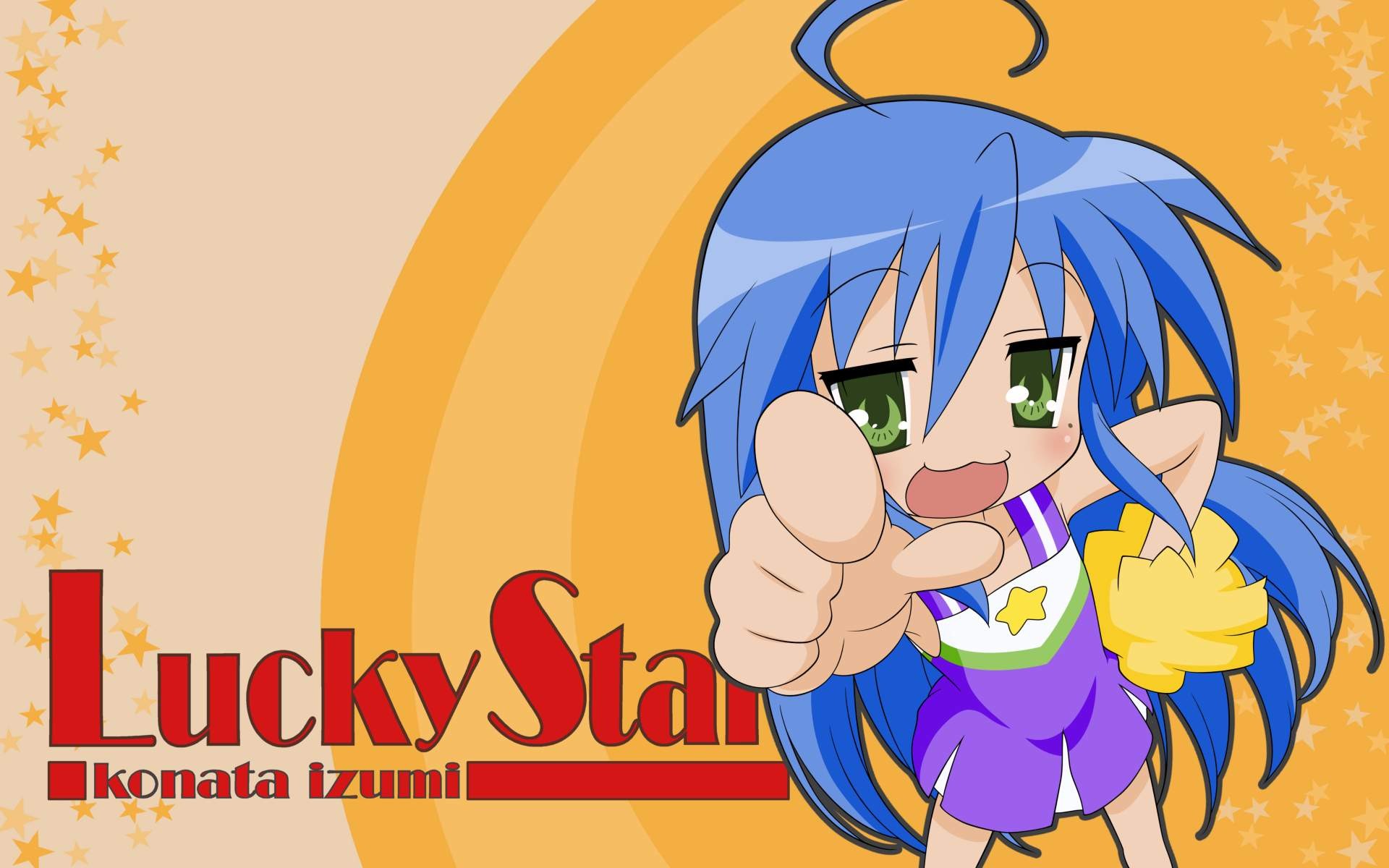 Anime 1920x1200 anime girls Lucky Star Izumi Konata anime blue hair pompon green eyes
