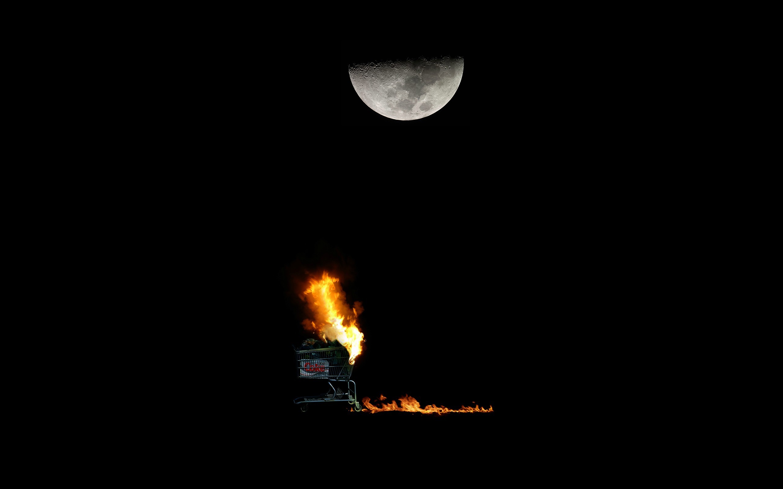 General 2560x1600 night abstract Moon fire minimalism shopping cart burning simple background black background
