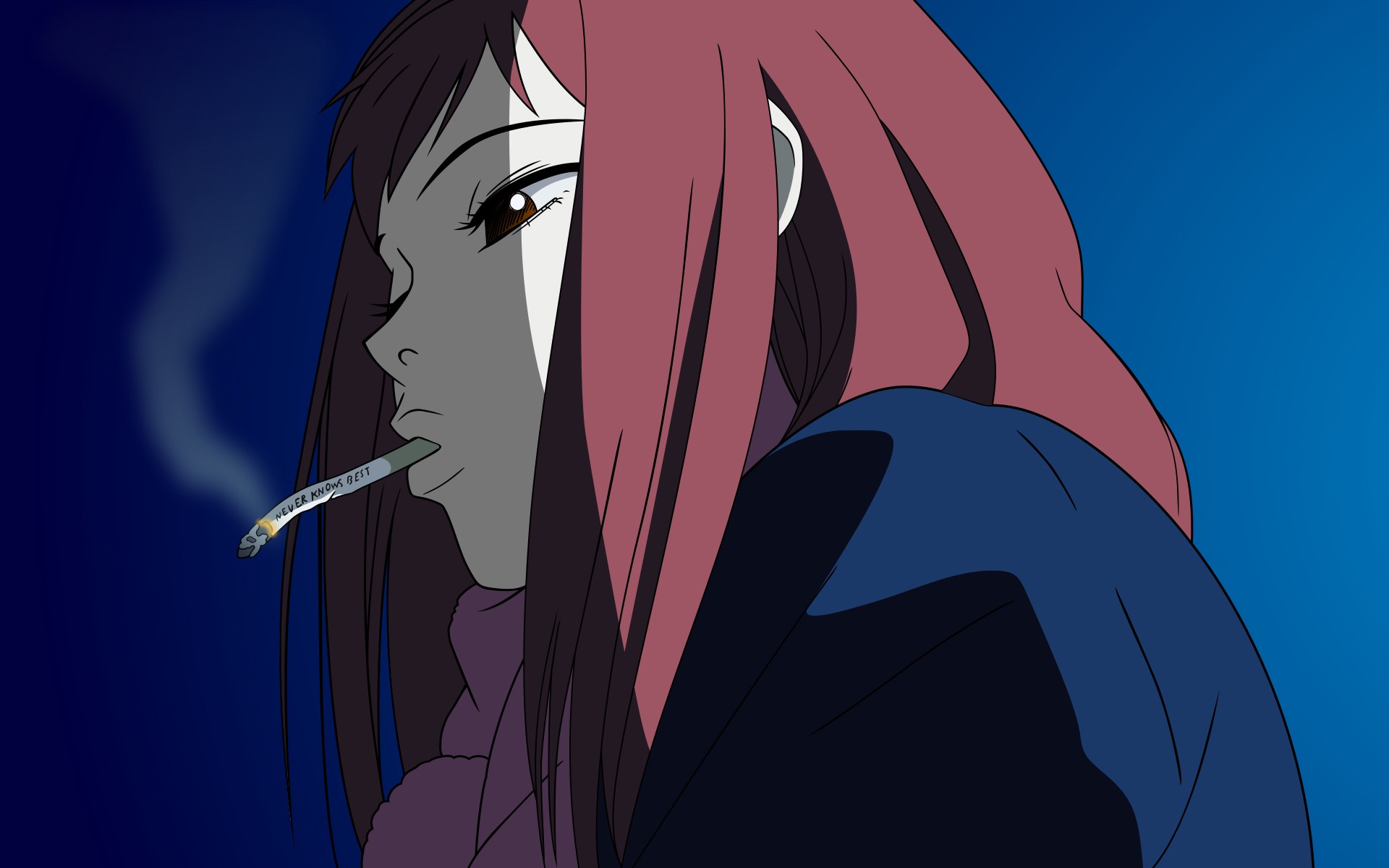Anime 1920x1200 FLCL anime Samejima Mamimi smoking anime girls face closeup cigarettes redhead blue background women