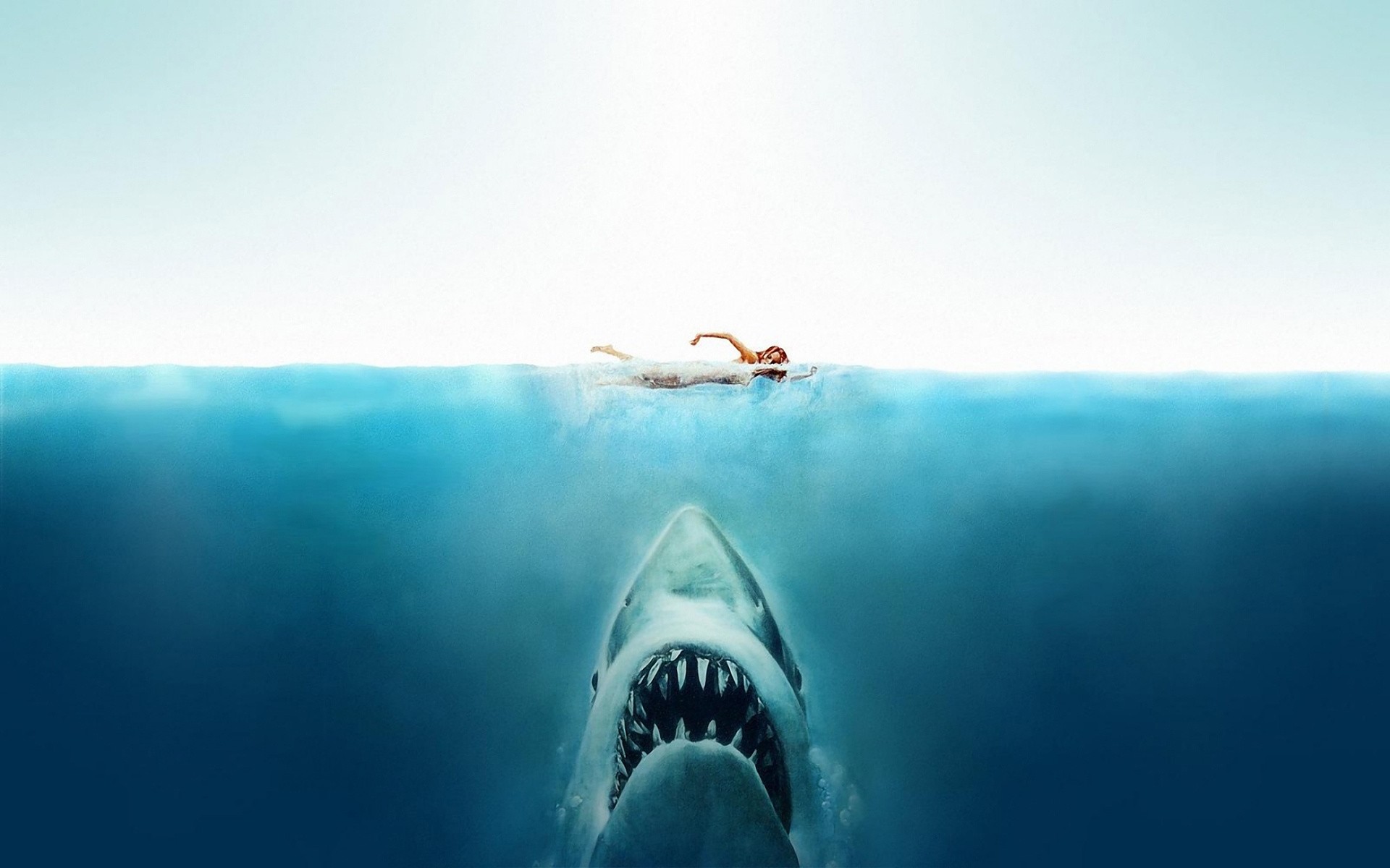 General 1920x1200 Jaws movies shark split view turquoise sea movie poster