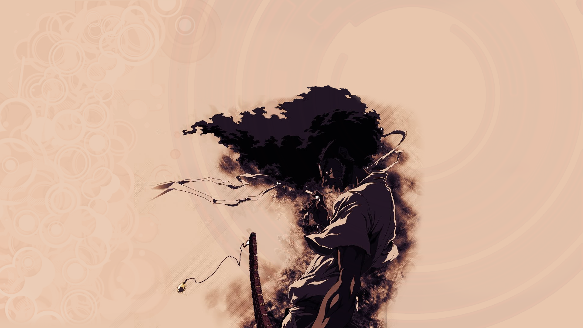 General 1920x1080 Afro Samurai artwork beige sword Afro smoking digital art simple background