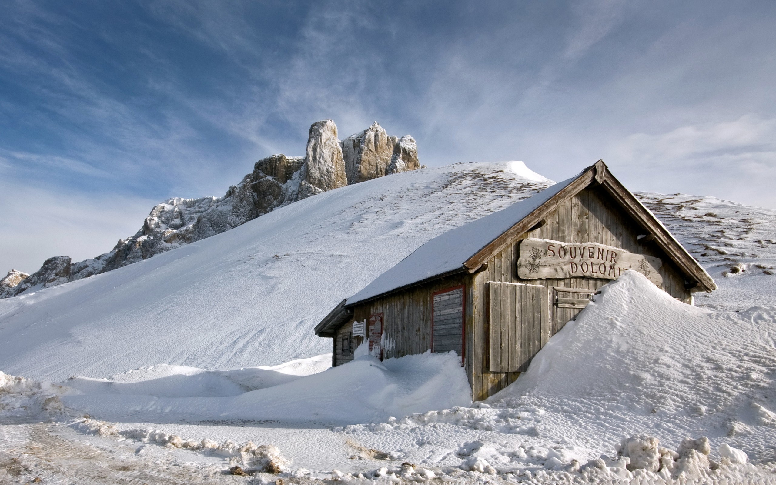 General 2560x1600 landscape snow mountains Italy Dolomites nature hut rocks cold ice