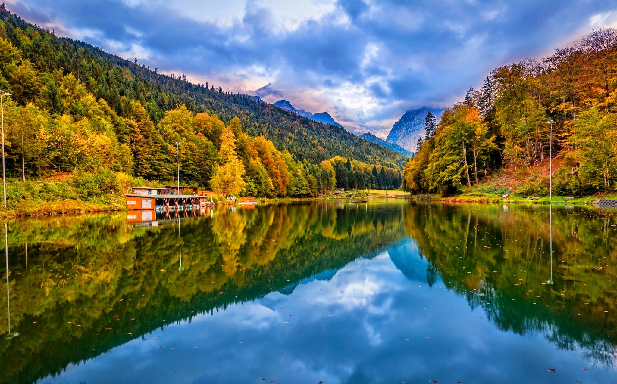 General 2048x1276 lake nature forest landscape mountains fall reflection water clouds Germany trees