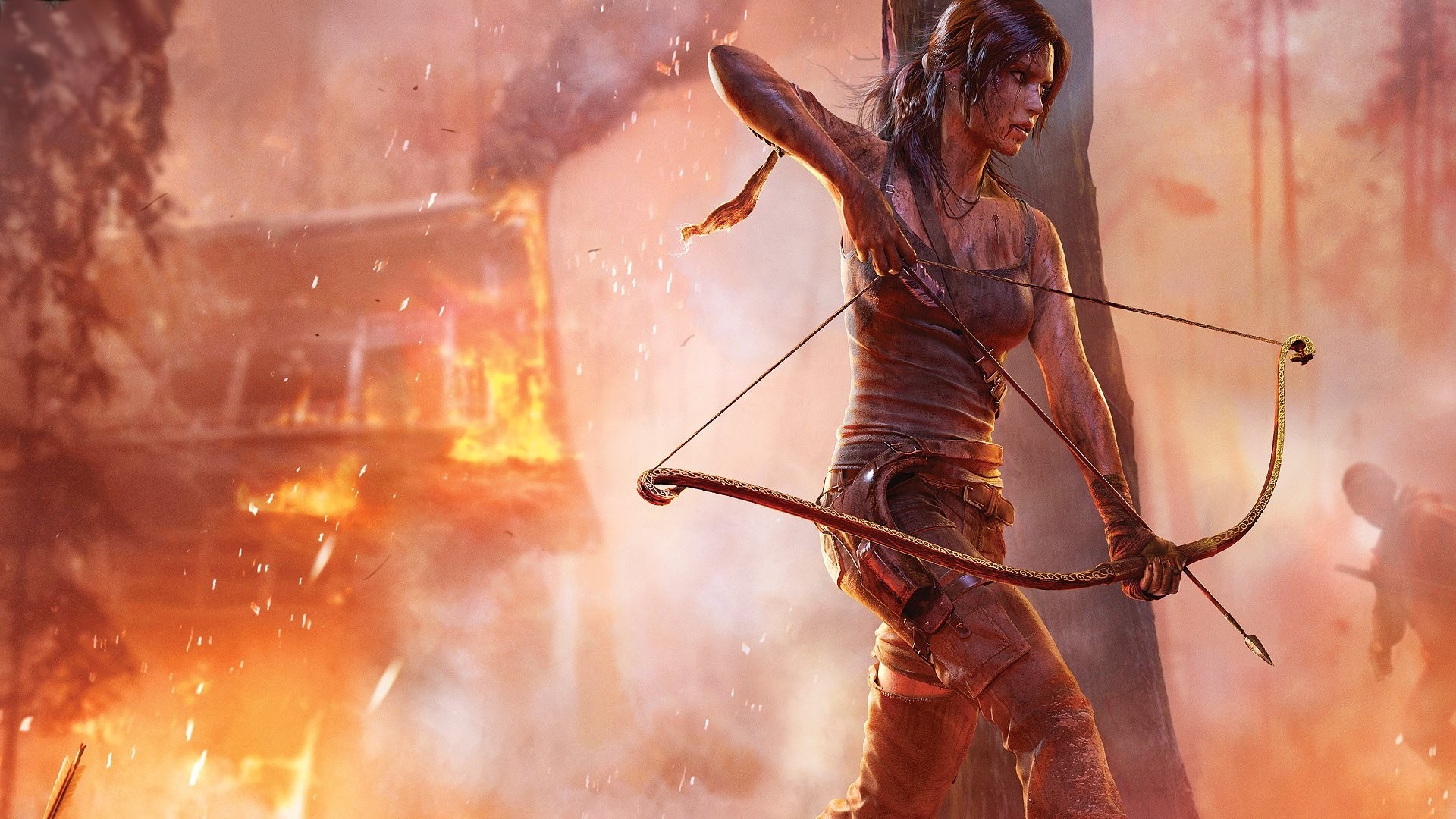 General 1920x1080 Tomb Raider video games video game art fire Video Game Heroes video game girls bow Lara Croft (Tomb Raider) bow and arrow burning video game characters