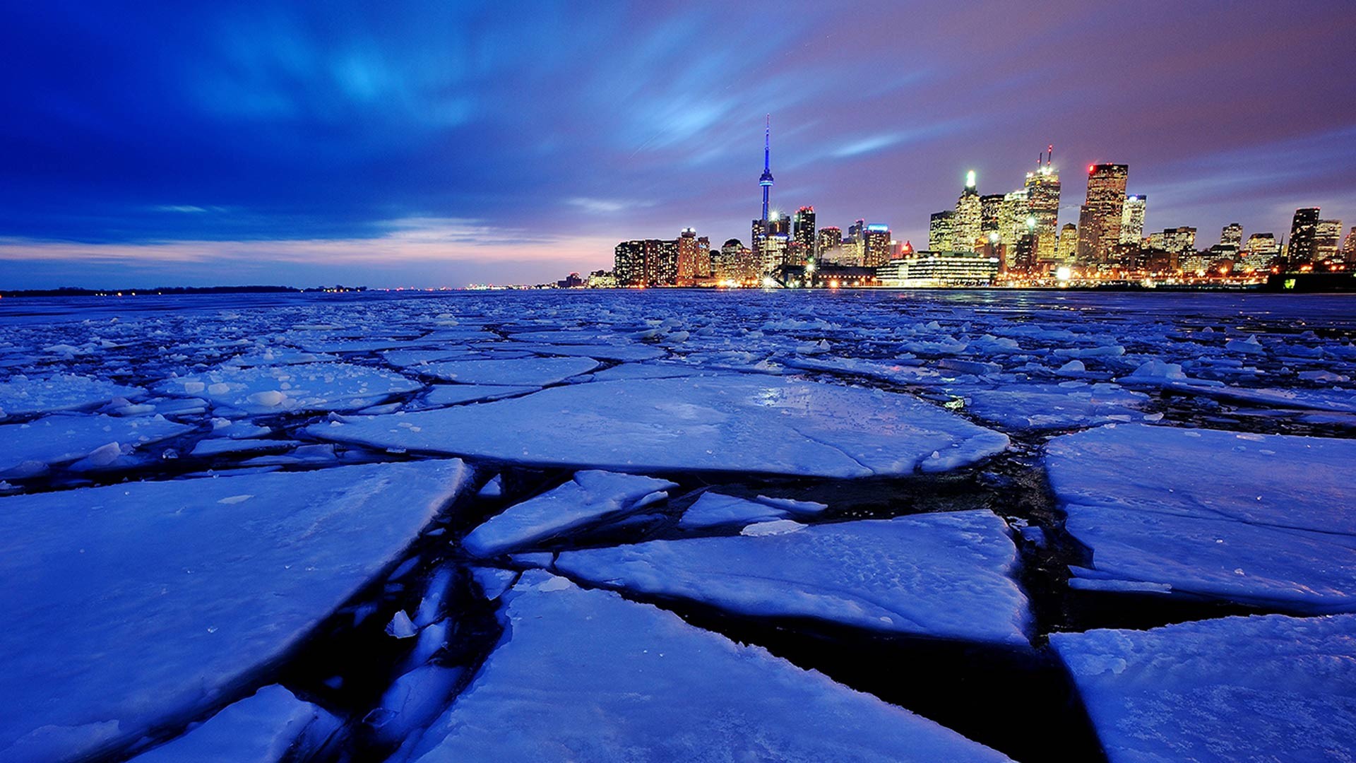General 1920x1080 cityscape Toronto Canada CN Tower ice city lights