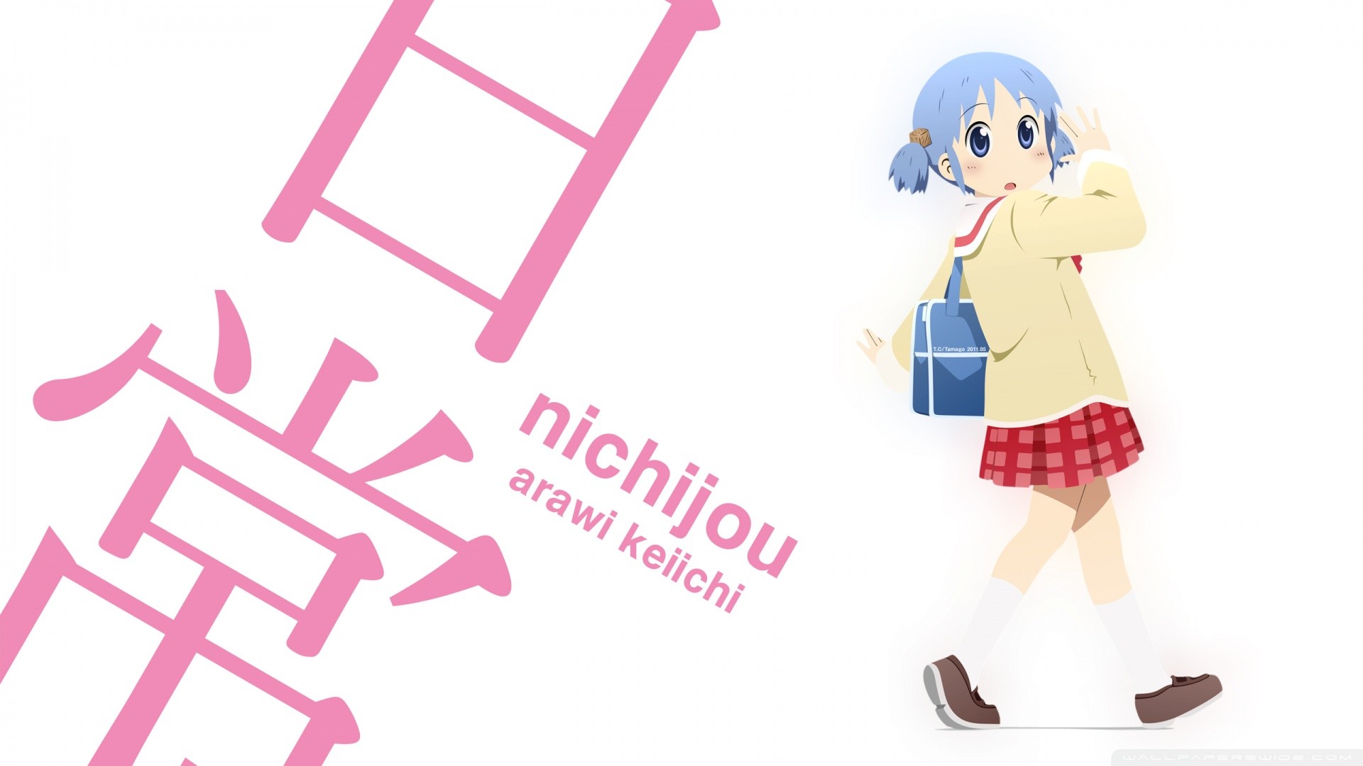 Anime 1920x1080 Nichijou Naganohara Mio anime girls blue hair anime white background simple background
