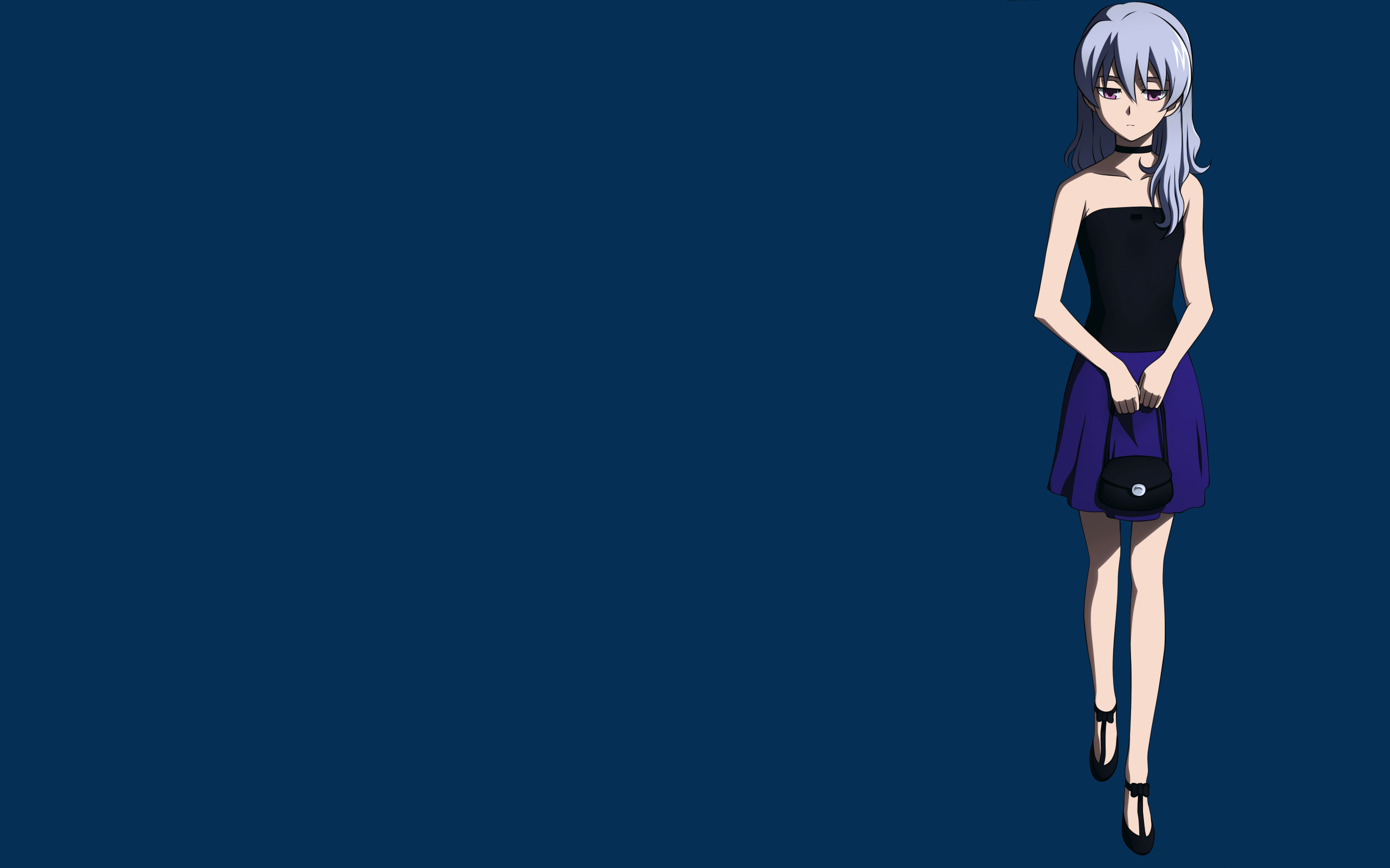 Anime 2560x1600 anime Darker than Black Yin anime girls blue background simple background purse legs long hair standing