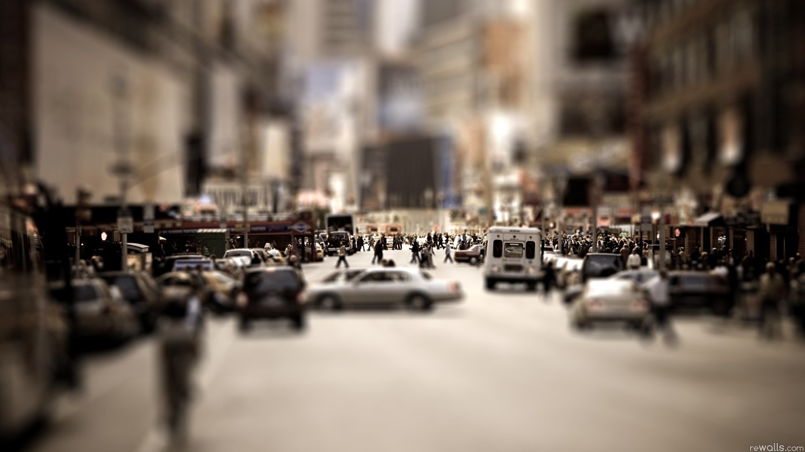 General 1600x900 city urban digital art street traffic cityscape vehicle people miniatures