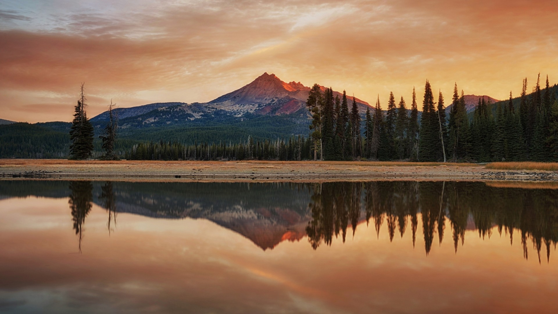 General 1920x1080 nature landscape mountains water clouds trees forest lake reflection sunset