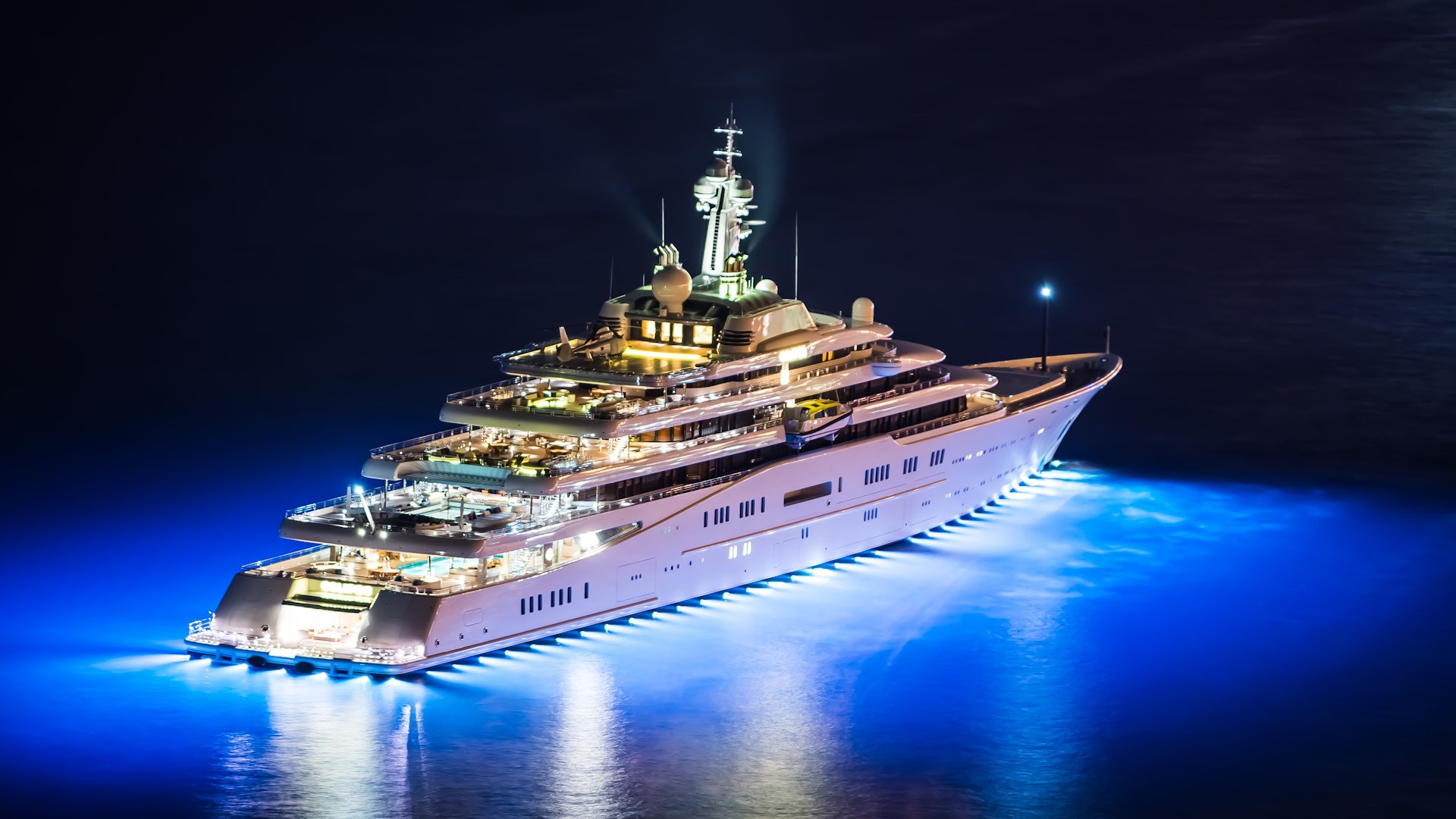 General 1920x1080 ship water sea yacht night lights reflection luxury vehicle