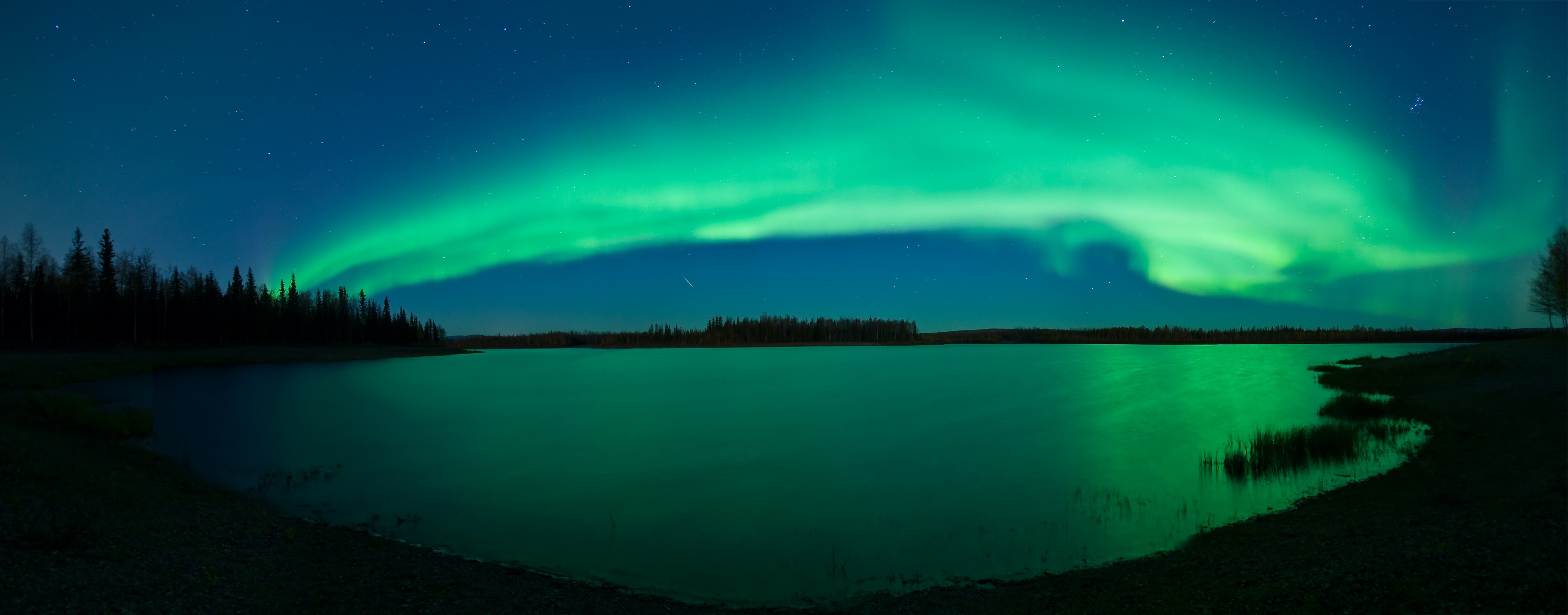 General 3360x1320 landscape night aurorae dark water sky nordic landscapes low light ultrawide