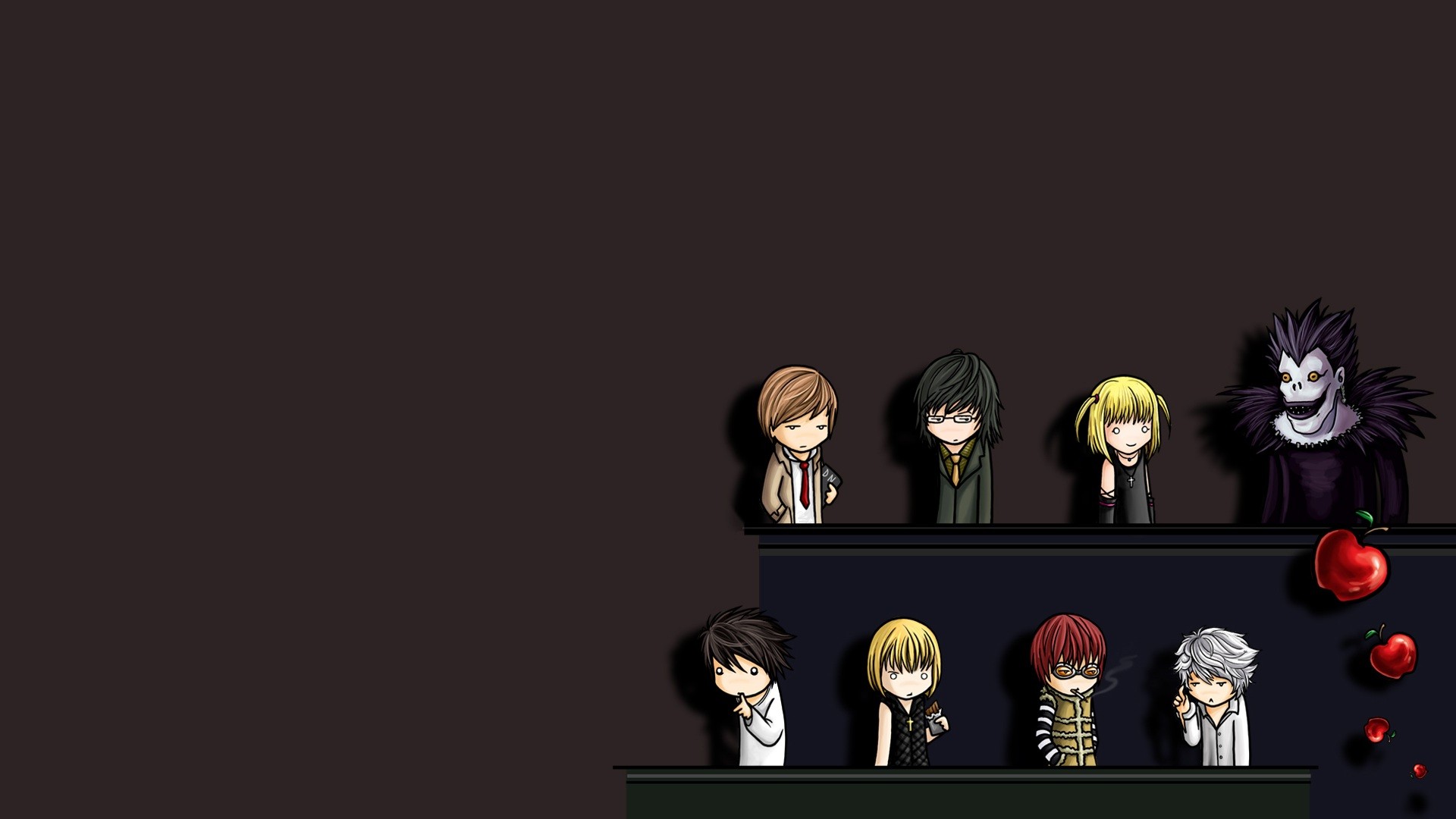 Anime 1920x1080 Death Note anime apples simple background Ryuk L Death Note Yagami Light Misa Amane Mikami Teru Near (Death Note) Mello (Death Note) Matt (Death Note)