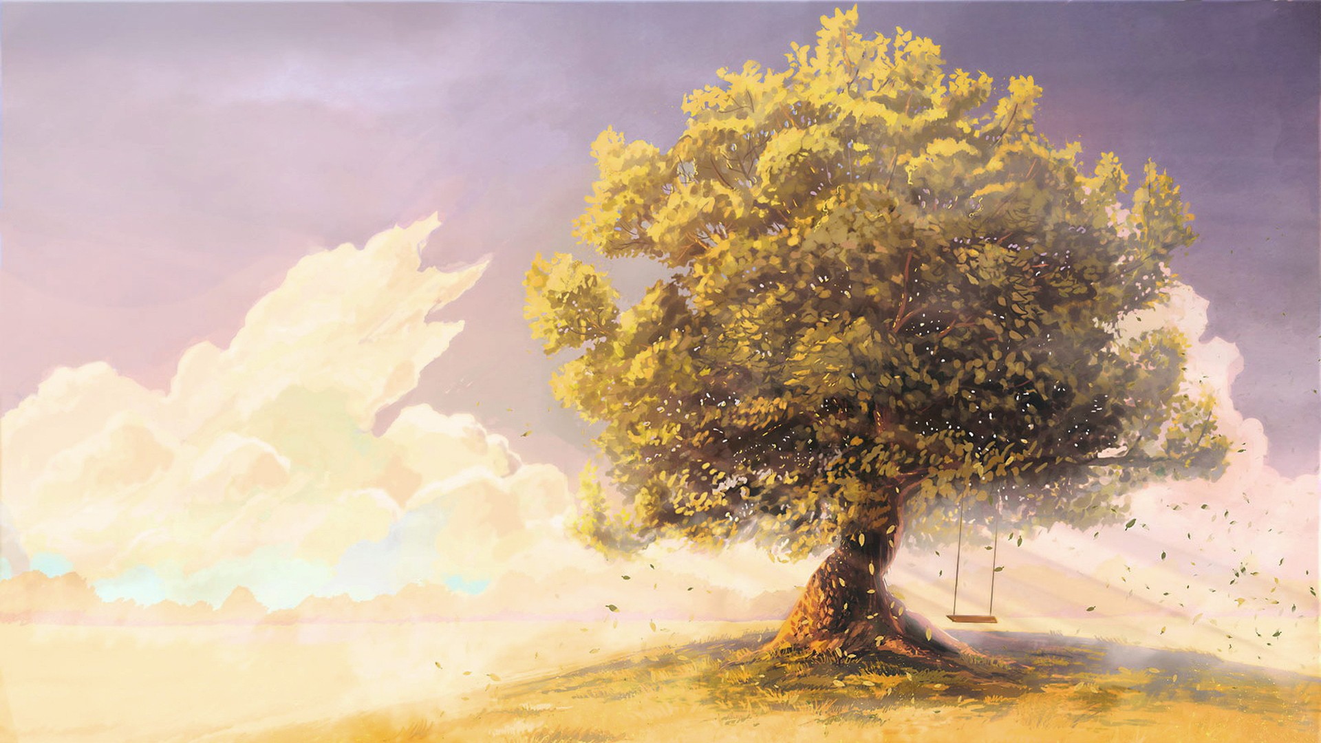 General 1920x1080 artwork fantasy art swings trees clouds