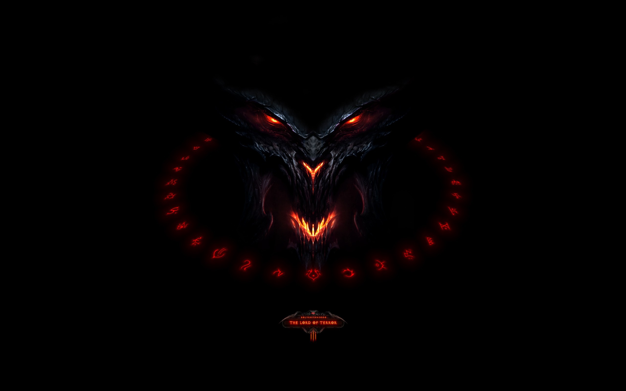 General 2560x1600 demon Diablo III video game art dark glowing eyes video games PC gaming black background simple background