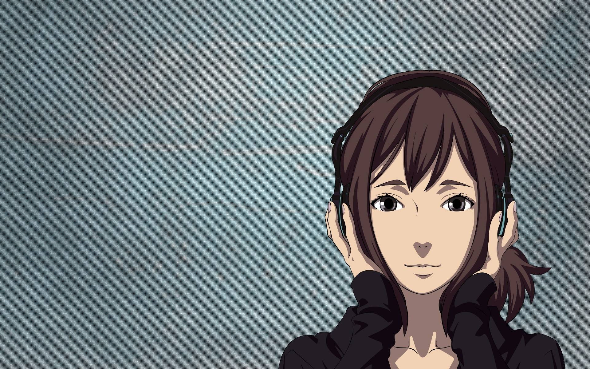 Anime 1920x1200 headphones women artwork face anime girls anime dark eyes looking at viewer brunette