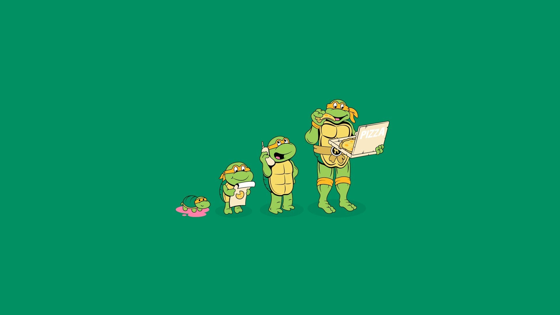 General 1920x1080 Teenage Mutant Ninja Turtles minimalism pizza humor green background green simple background food