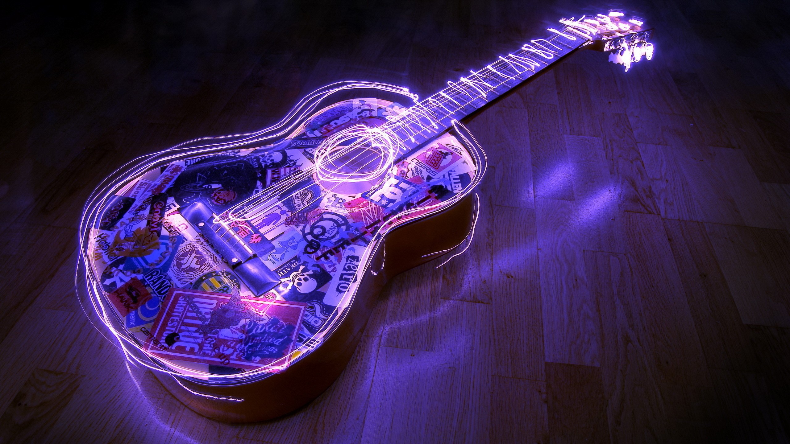 General 2560x1440 guitar music long exposure musical instrument purple