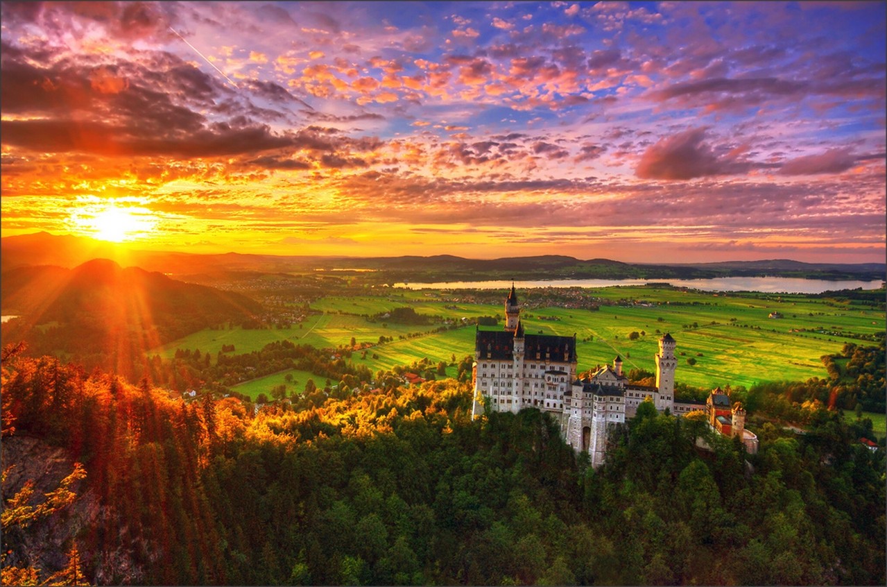 General 1279x846 landscape castle trees clouds sunset sunlight lake mountains plains Neuschwanstein Castle Germany