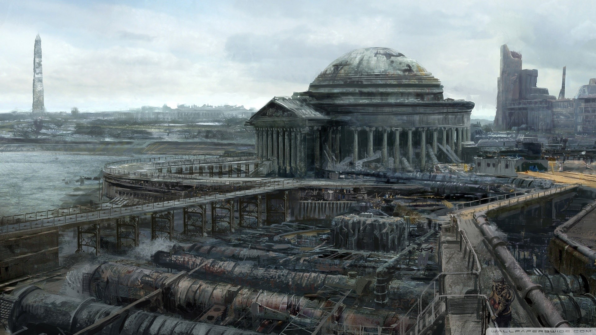 General 1920x1080 Fallout Fallout 3 video games concept art apocalyptic artwork Washington, D.C. video game art PC gaming futuristic ruins