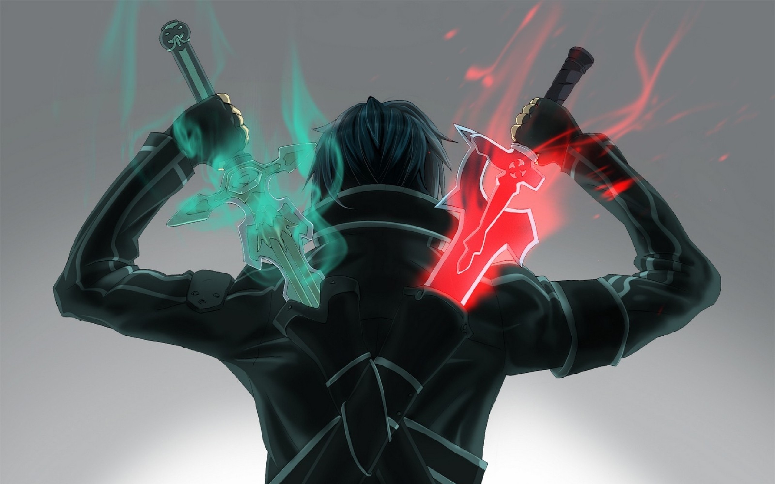 Anime 2560x1600 sword Sword Art Online gradient gray background weapon anime boys Kirigaya Kazuto (Sword Art Online)