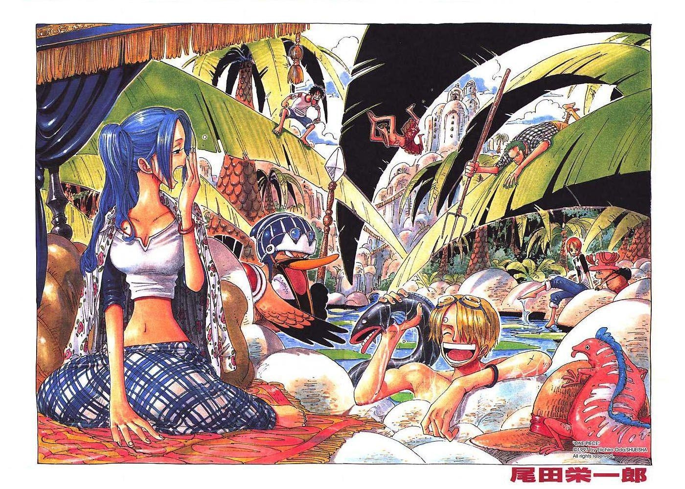 Anime 1400x1000 One Piece anime anime girls anime boys blue hair belly open mouth long hair