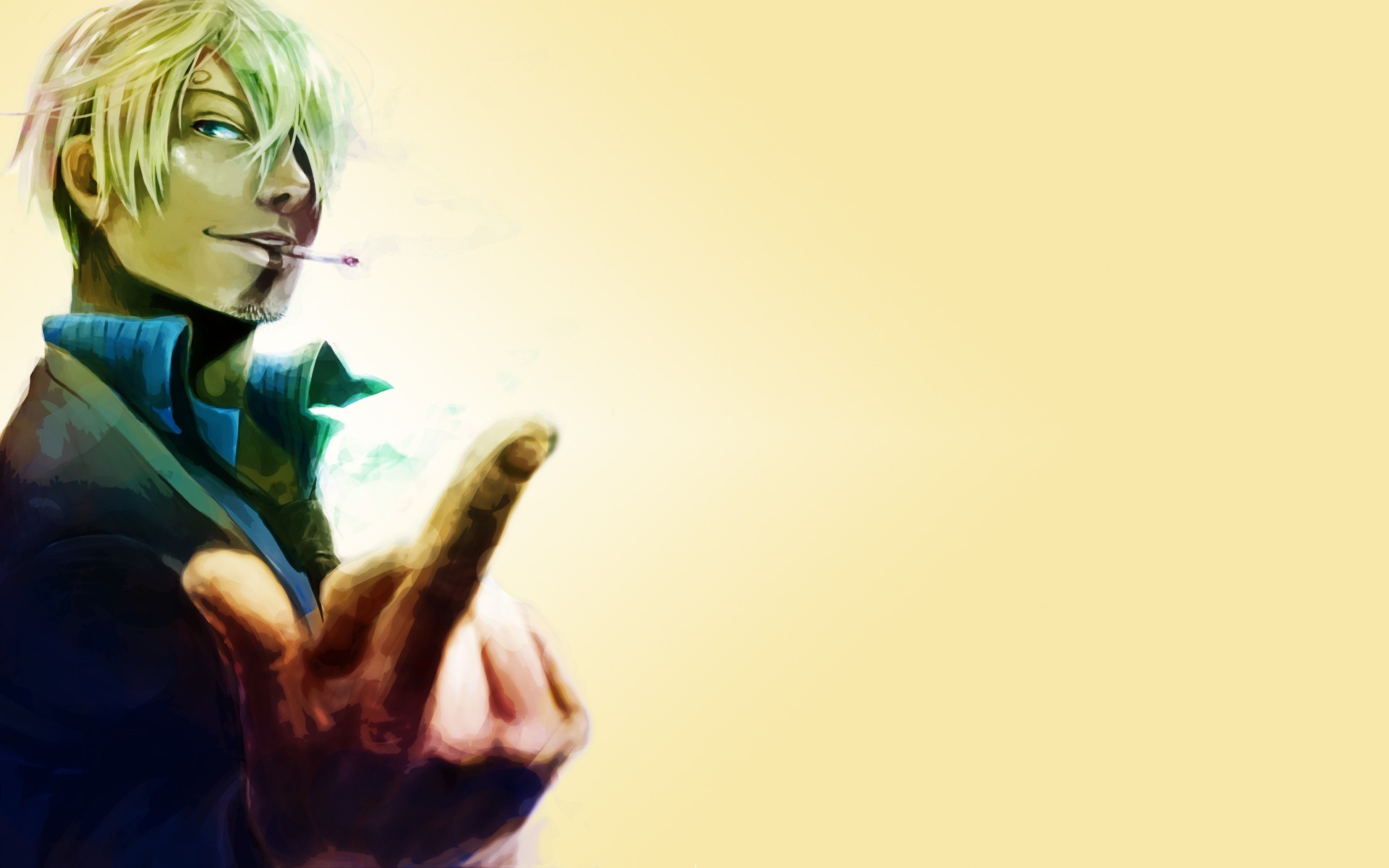 Anime 1920x1200 One Piece Sanji anime boys cigarettes smoking hair in face gradient simple background fingers anime
