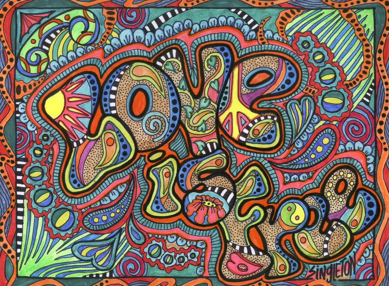 General 1633x1200 psychedelic typography love hippie  colorful drawing