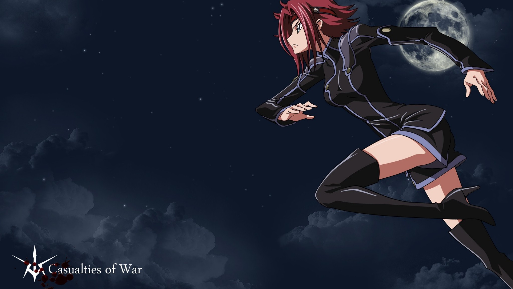 Anime 2048x1152 Code Geass Kallen Stadtfeld anime girls anime legs heels Moon sky clouds redhead