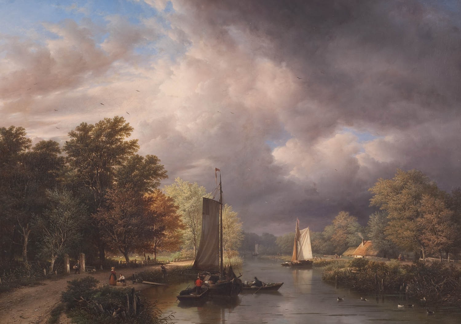 General 1500x1057 painting river classic art boat clouds trees