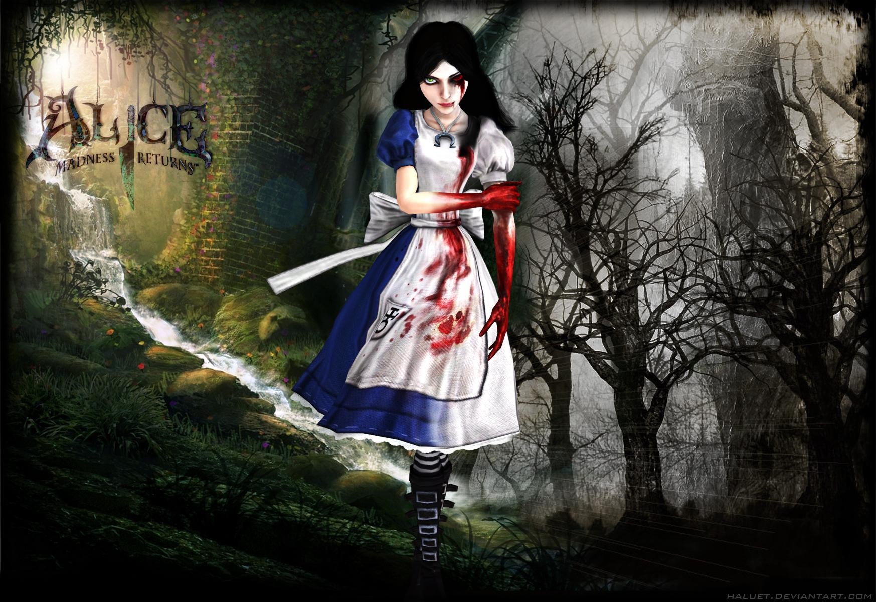 General 1747x1200 Alice Alice: Madness Returns video games video game art video game girls dark hair blood wounds DeviantArt fantasy art fantasy girl