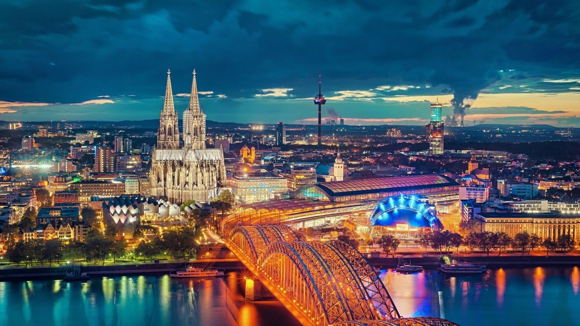 General 1920x1080 Cologne Cologne Cathedral Germany city lights city