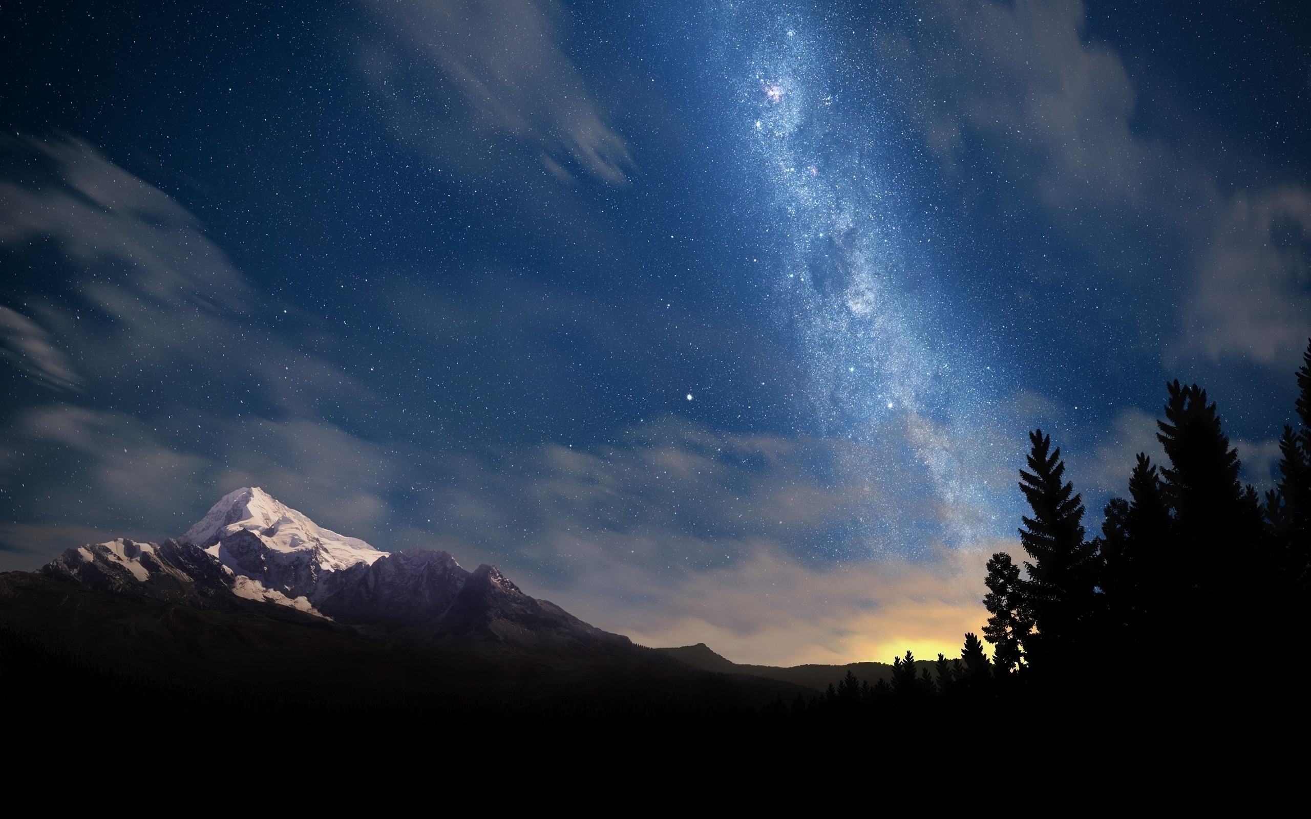 General 2560x1600 nature mountains trees stars space Milky Way starry night night landscape clouds long exposure galaxy sky dark
