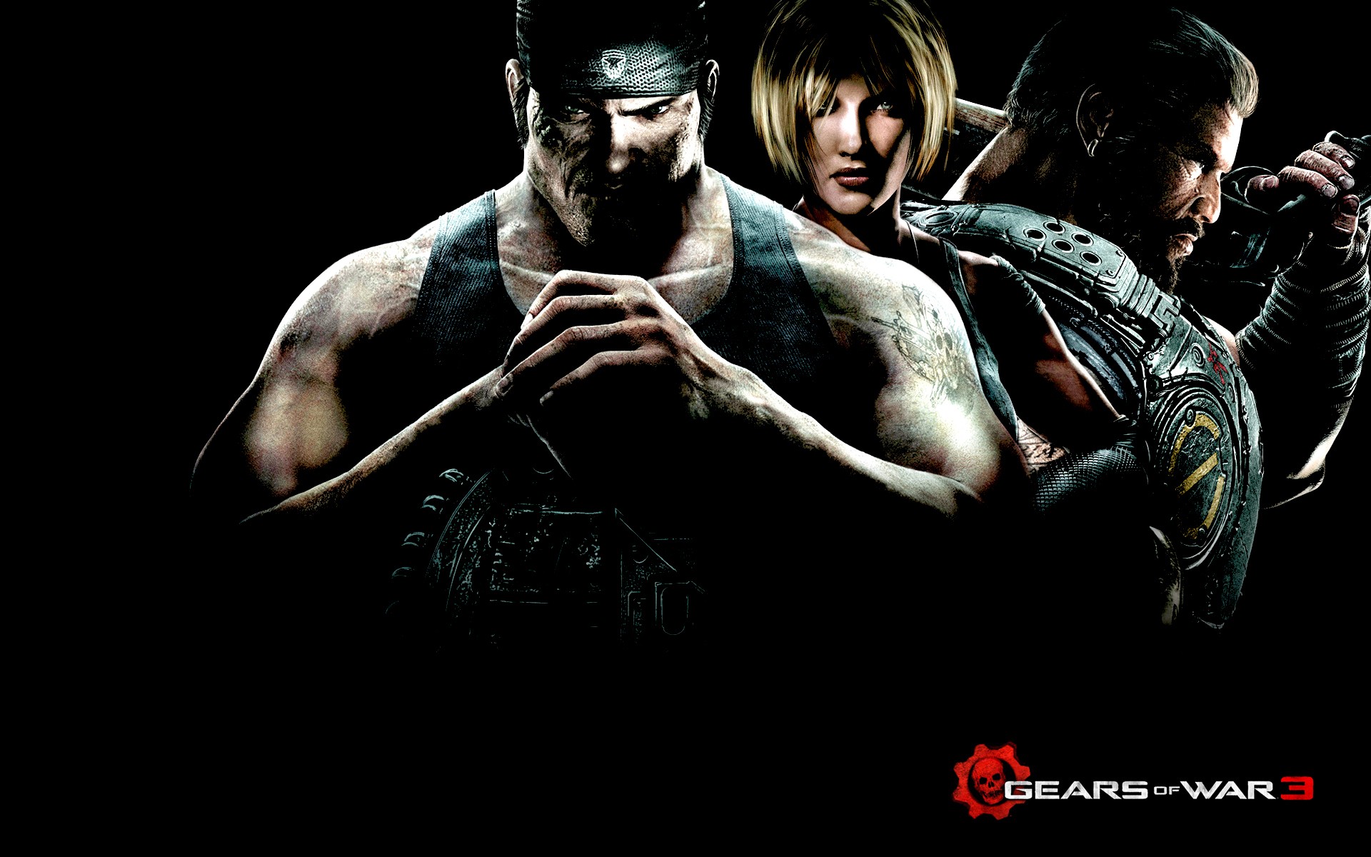 General 1920x1200 Gears of War 3 video games video game men video game girls video game art simple background black background muscles