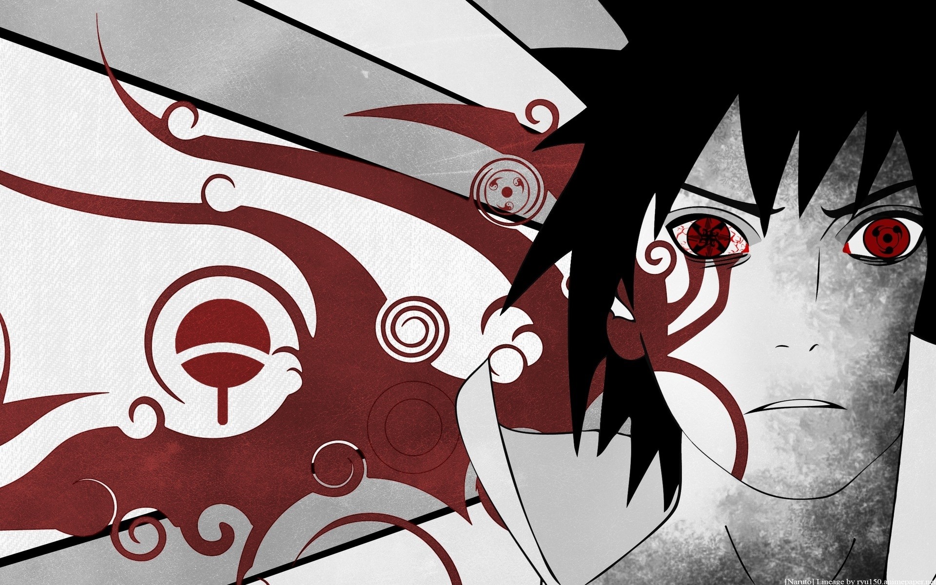 Anime 1920x1200 Naruto Shippuden anime Uchiha Sasuke vector art selective coloring Sharingan face Eternal Mangekyou Sharingan