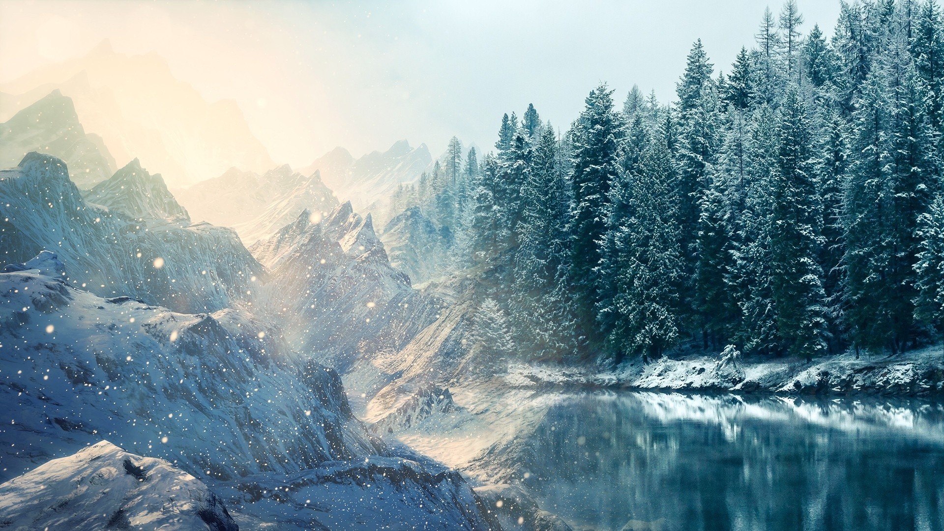 General 1920x1080 nature snow lake trees winter mountains landscape