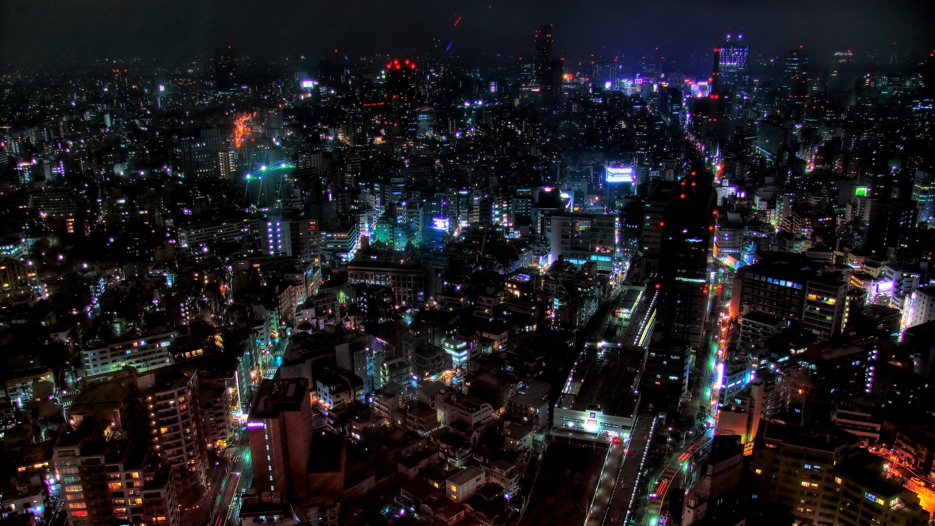 General 1920x1080 cityscape Tokyo night architecture city Japan Asia city lights aerial view