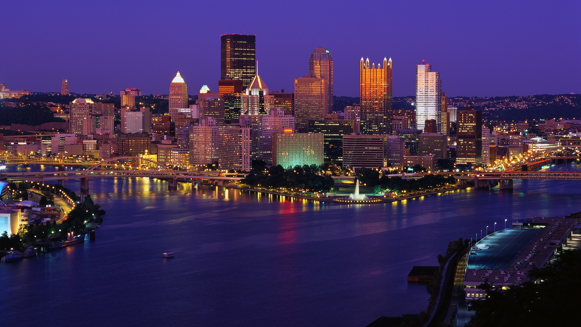 General 1920x1080 Pittsburgh Pennsylvania USA night cityscape city lights low light