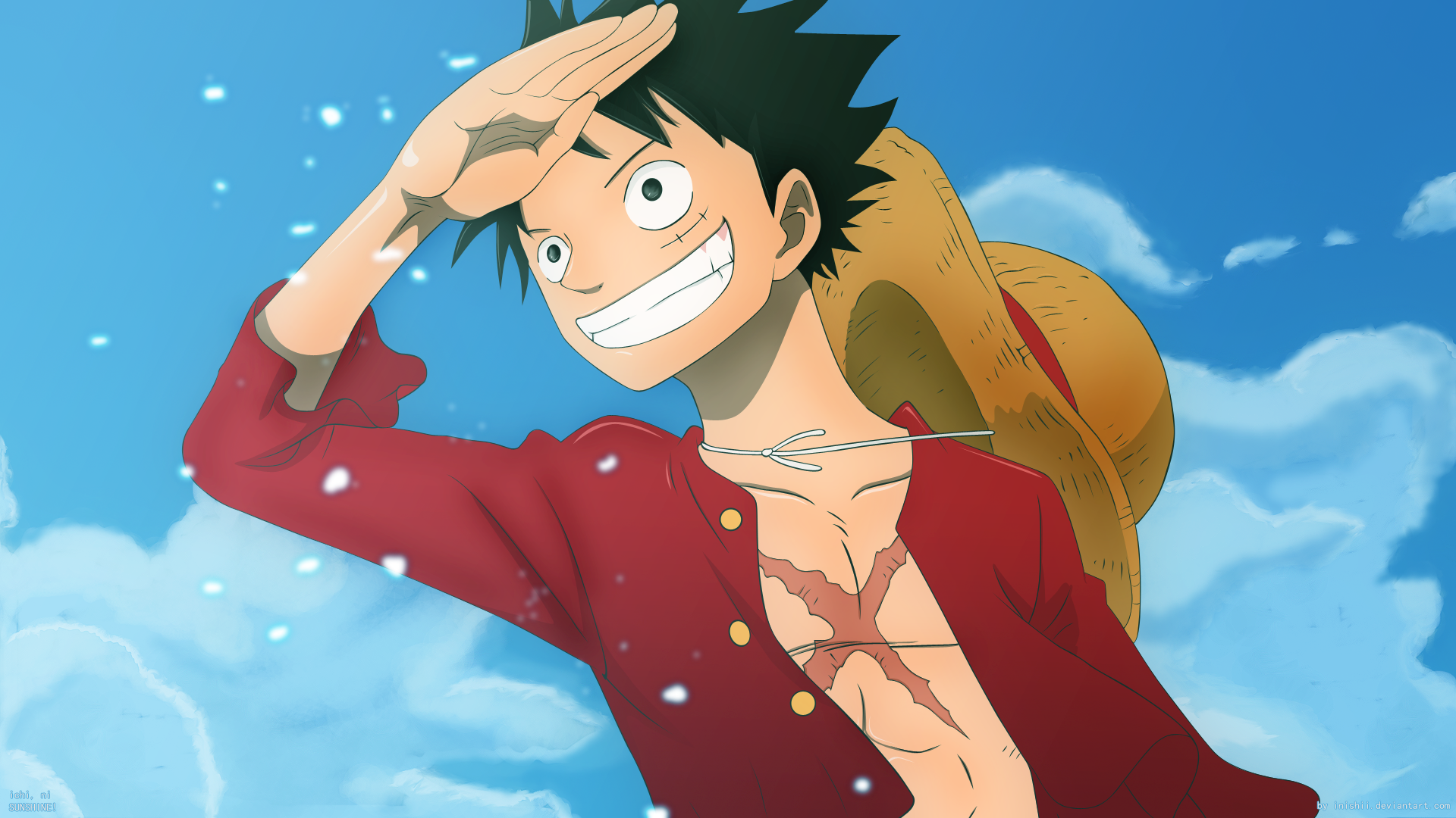 Anime 1920x1080 One Piece Monkey D. Luffy anime boys anime dark hair sky
