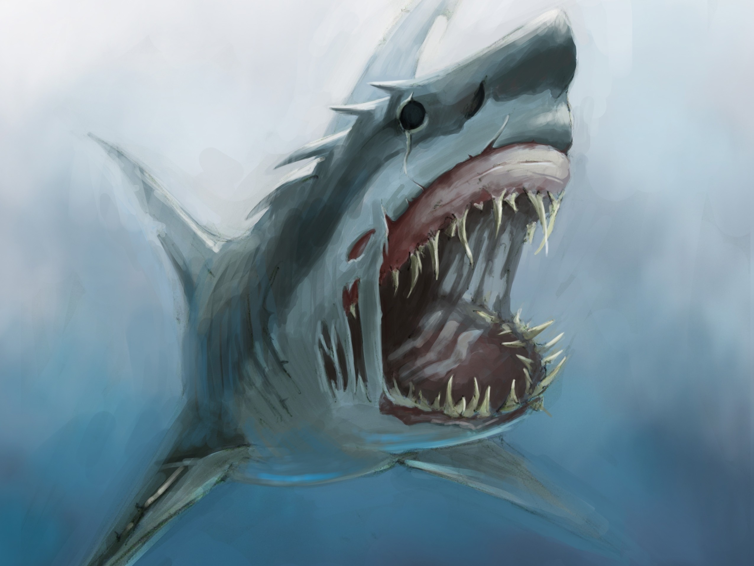 General 2550x1913 sea monsters shark drawing fish animals digital art