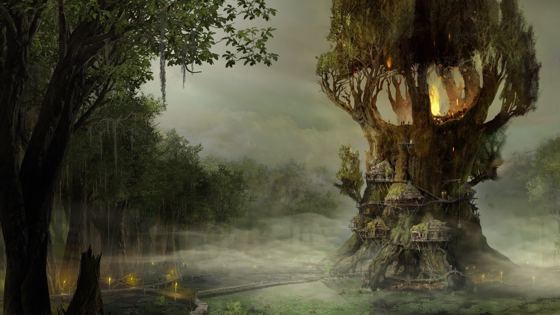 General 1920x1080 fantasy art forest drawing digital art Gothic 4 video game art PC gaming